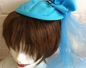 Blue Wedding Vail - Vintage Bridal Vail - Wedding Hat - Lace Mesh