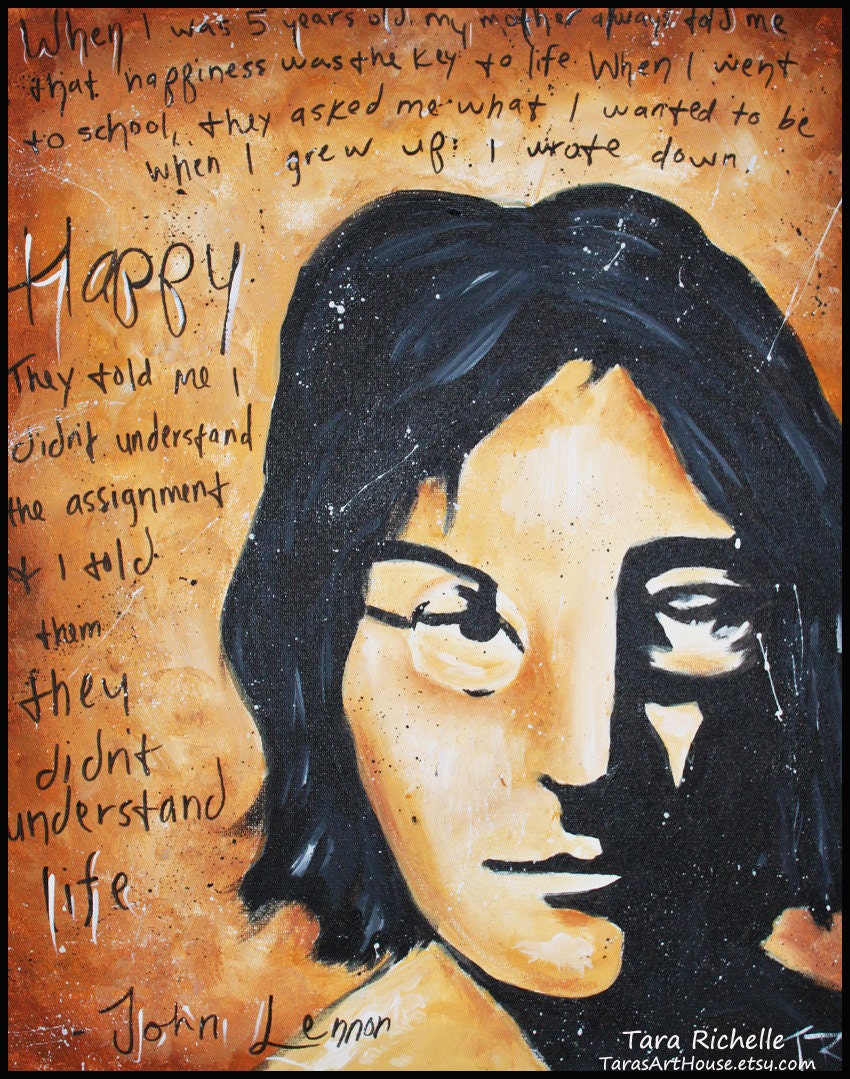 John Lennon 'Happiness' Painting,Beatles,Music,imagine,retro,pop art,andy warhol,happiness quote,wall art