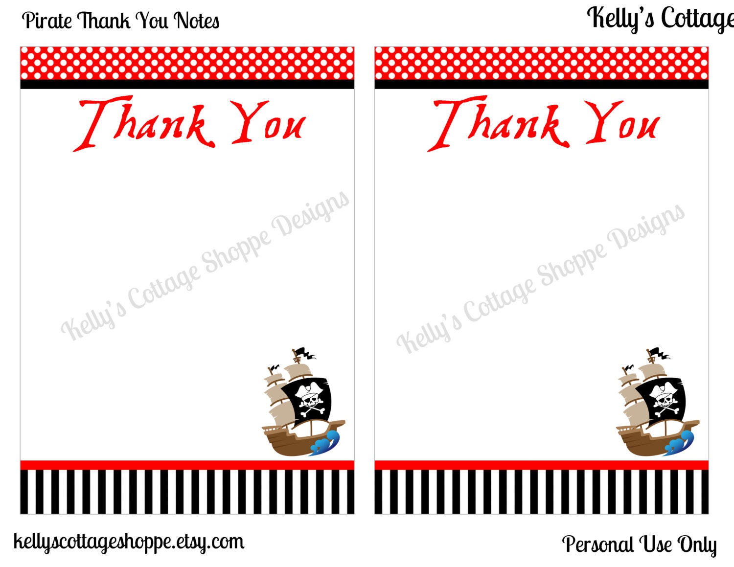 Instant Download Pirate Birthday Party Thank You Notes (5 x 7) Il_570xn