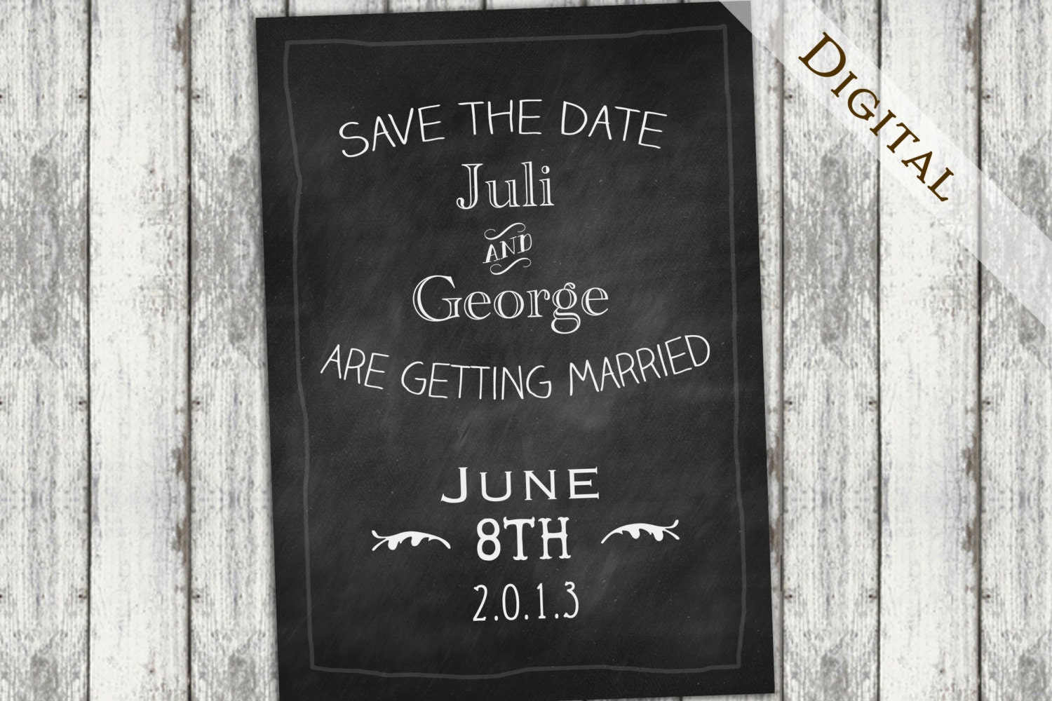 Chalkboard Engagement Save the date: 5x7 Save the Date Template, diy, printable, digital, black, grey, postcard, U