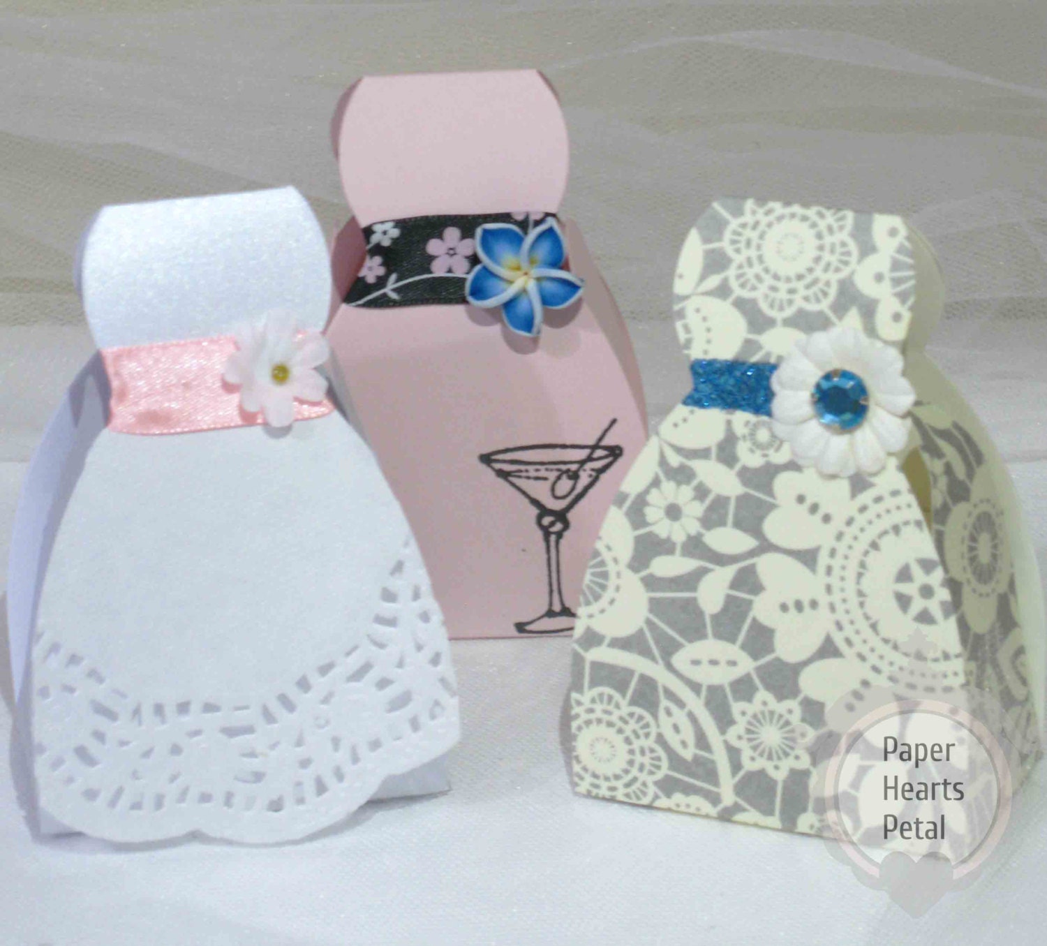 Set of 12 DIY Wedding Gown Bridal Dress Favor Box - Great for parties and weddings  - Preassembled option available