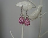 Vintage Style Earrings, Pink Dangle Earrings, Vintage Glass Earrings, Birthday Gift