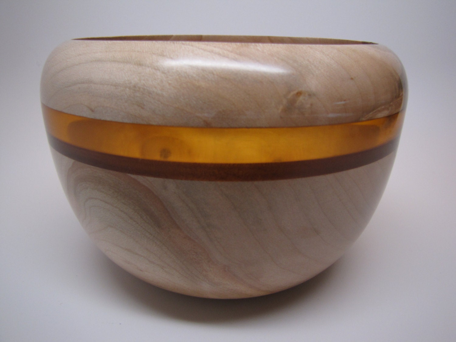 MAPLE WOOD BOWL with Clear Amber Honey Resin Inlay
