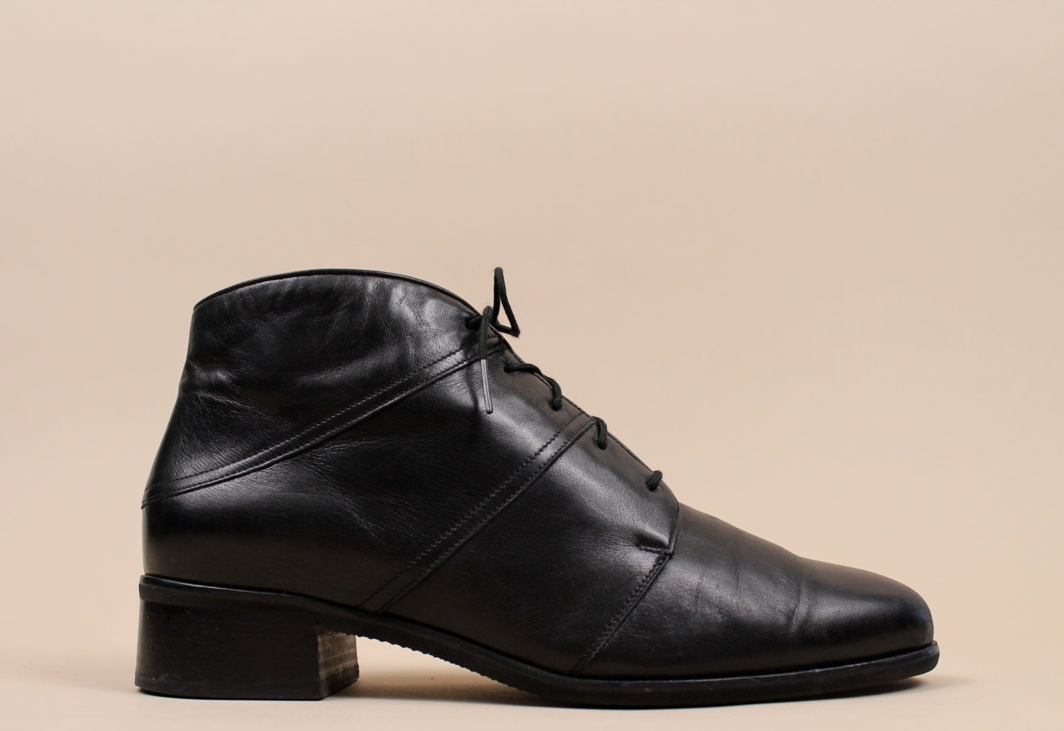 80s - 90s  Minimalist LEATHER Gorgeous Ankle Boot / Lace Up Almond Toe Bootie / Womens Shoe Sz. 10 10.5 11 / Made in HOLLAND