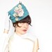 Vintage 1960s Tiffany Blue Pillbox Hat with Netting and Lavender Flower