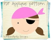 Girl Pirate Applique Template - Birthday Shirt Applique Pattern / Kids Toddler Bedding / Baby Nursery Decor / Girls Pirate Shirt AP168-D