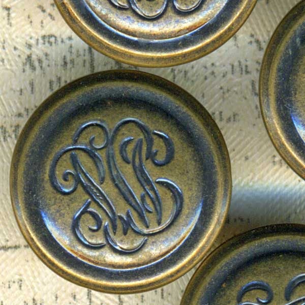 8 Vintage Scroll Monogram Metal Buttons 5/8 inch 15mm Antiqued