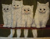 Vtg. Unused Ulster Linen Tea Towel, Persian Kittens Tag