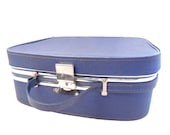 Vintage, Blue Leather Suitcase, Case, Weekend Bag, Overnight Bag