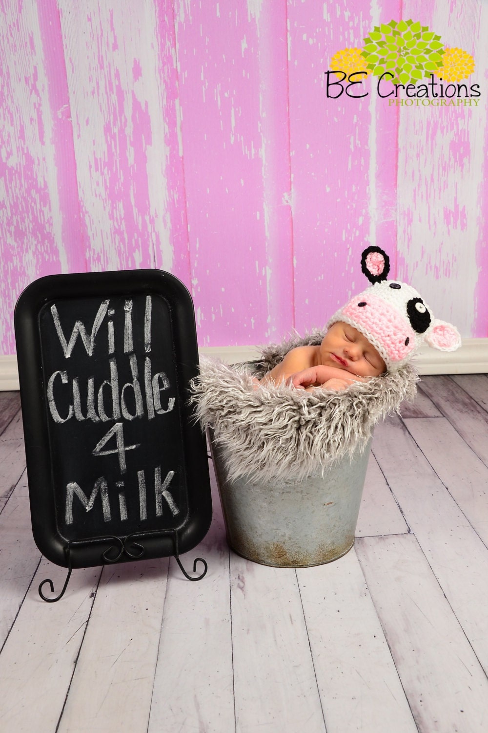 Crochet cow hat - photography prop- made to order - newborn - adult