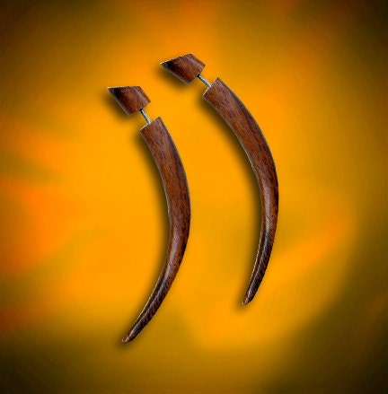 Fake Gauges - Medium Wooden Talons - Tribal Earrings