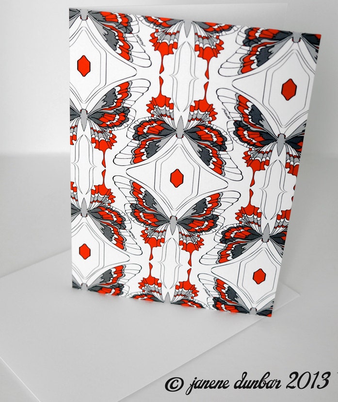 Blank Note Card Set - Beautiful Pop Graphic Butterfly Pattern w/white envelope