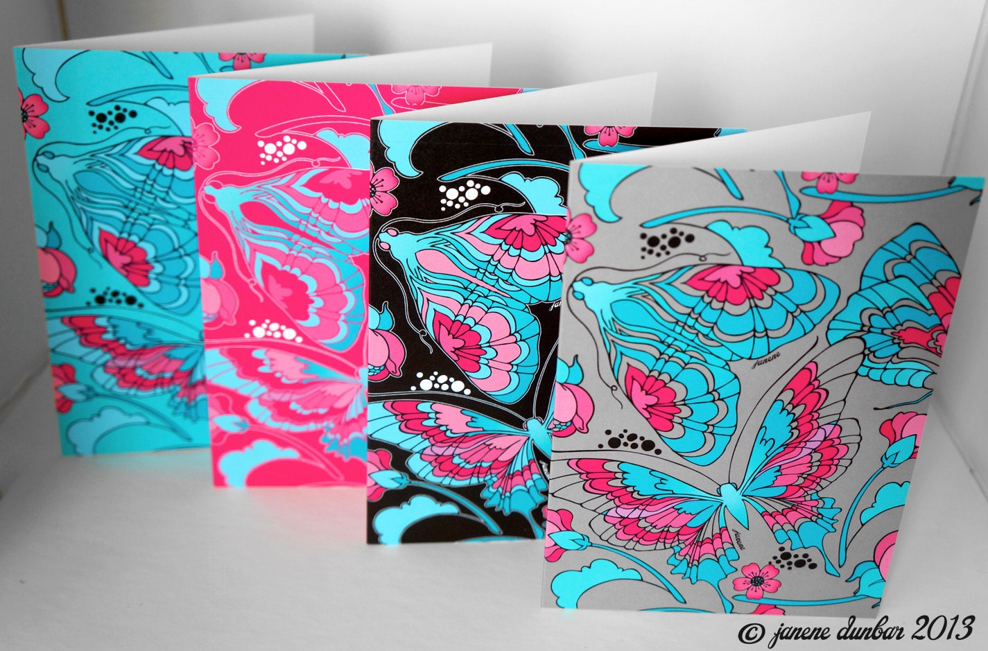 Blank Note Card Set - Beautiful Nouveau Butterfly Pattern set of 4 w/white envelopes