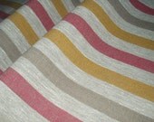 Pure Linen flax Decorator fabric Upholstery Canvas Ecru Grey Multi color Medium strips Heavy Weight New ECO-friendly - custom yardage