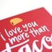 Hipster Love, Greeting Card, Taco Illustration, Hand-Lettered, Calligraphy, I Love You More Than Tacos, Red, Single