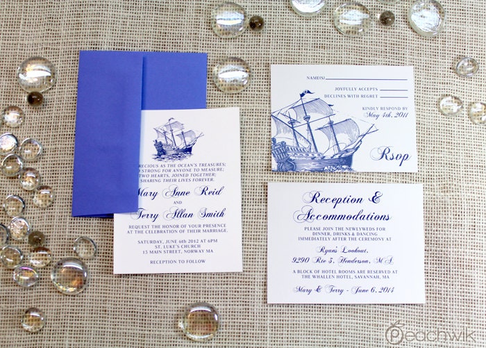 Sailwik Nautical Wedding Invitation & RSVP Postcard Suite By Peachwik - Peachwik Petites - Affordable Invites - Coastal, Ocean Weddings