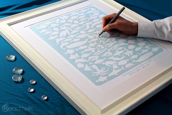 Unique Wedding Guest Book - The Beachwik - A Peachwik Interactive Art Print - 100 guest sign in - Sea, Beach & Ocean Weddings