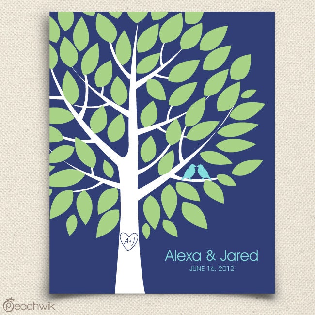 Wedding Guest Book Alternative - The Wishwik Tree - A Peachwik Interactive Art Print - 50 guest sign in