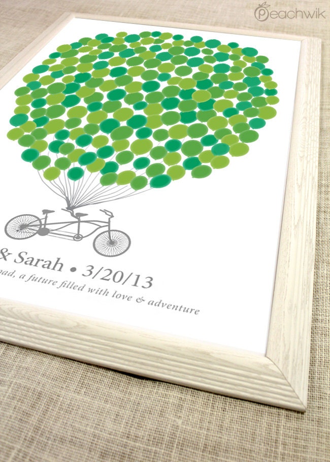 Guest Book Alternative - The Signature Bikewik - A Peachwik Personalized Art Print - 200 guest sign in - Balloons & Bicycle Guestbook