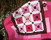 Girls Pink & Brown Quilt or Wall Hanging w/ Flowers
