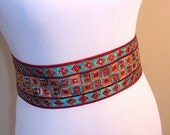 Tribal Belt: Mirrored Banjara Style Indian Belt, Silk Sari Border Sash, Gypsy Costume, Belly Dance Belt, India, Custom Made