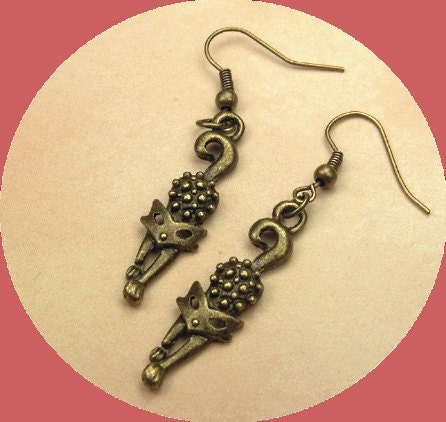 Bronze Fox Dangly Earrings Kawaii Punk Rockability Geekery Vintage Retro Style Handmade Jewelry