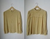 1970s Ochre SILK pintuck reversible blouse
