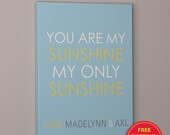 18x24 You Are My Sunshine CANVAS Art with personalized names, Nursery Wall Decor in sky blue & yellow, custom colors, FREE SHIPPING