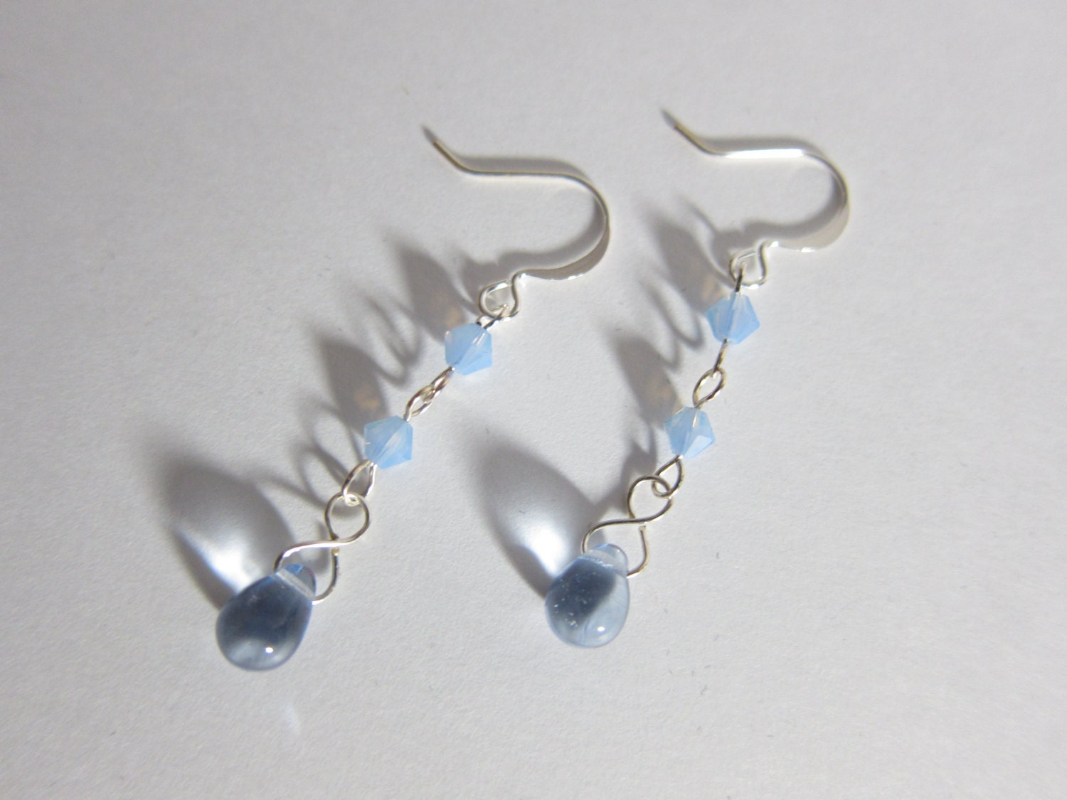 Swarovski Crystal Air Blue Opal Light Sapphire Teardrop Dangle Earrings