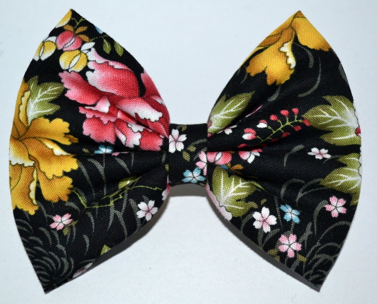 Black, Pink and Yellow Floral Hair Bow