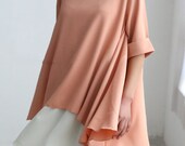 Orange pink dress Two Layers chiffon shirt dress Flowing chiffon Sundress
