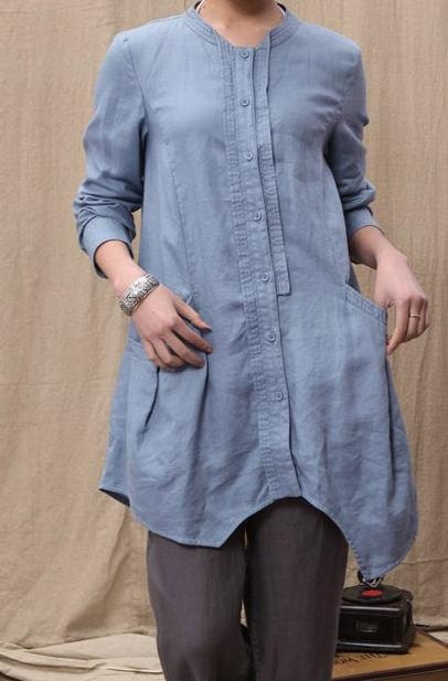 Linen Irregular single breasted long shirt