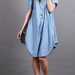 Summer dress/ cotton pleated Short sleeve dress with decorative buttons/ simple blue lantern dress