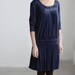 Cotton dress/ Long Loose Round collar long sleeved t shirt/ dark blue bottoming shirt