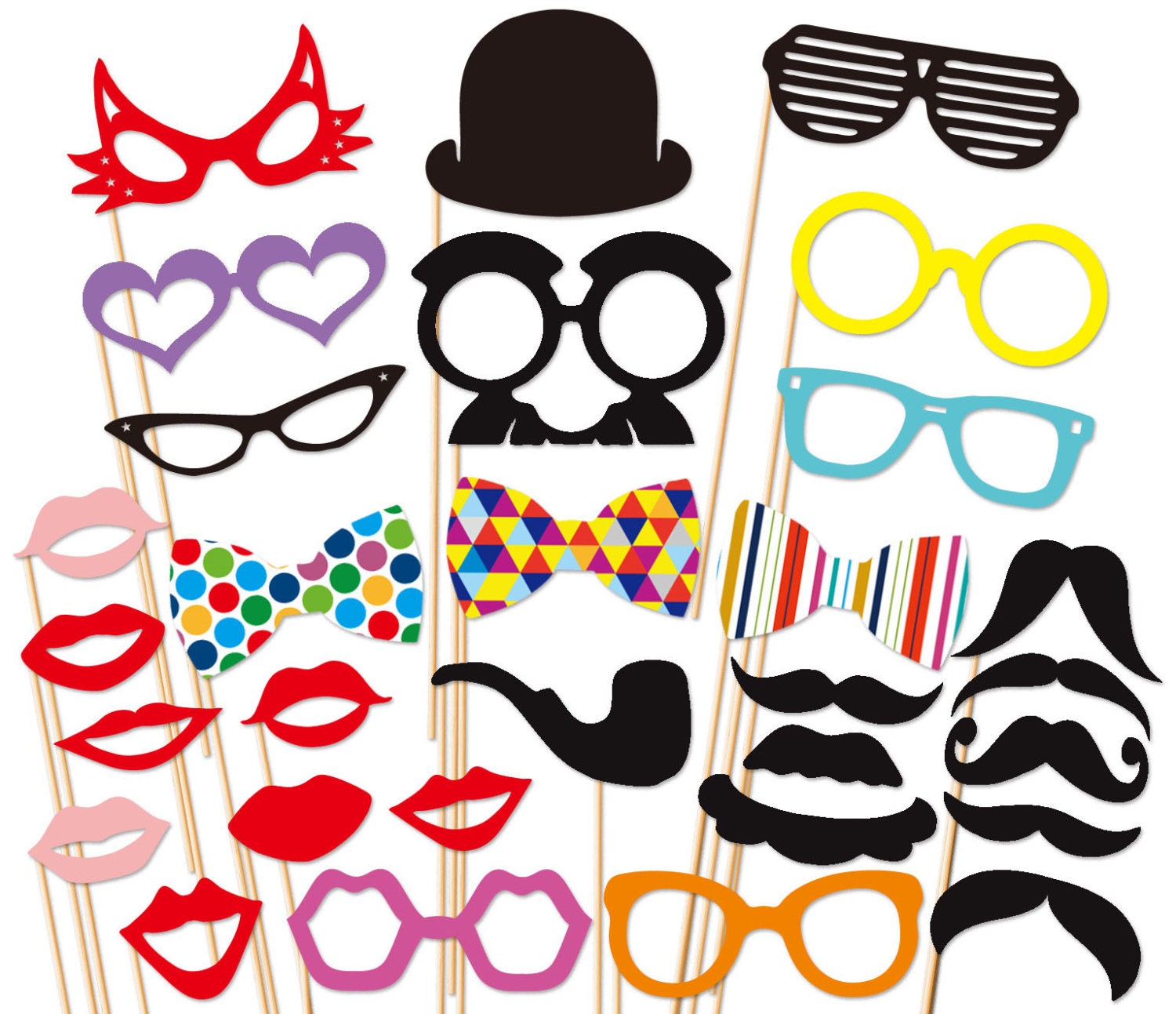 Photo Booth Props 30 Piece Set - Photobooth Props - Party Photo Props