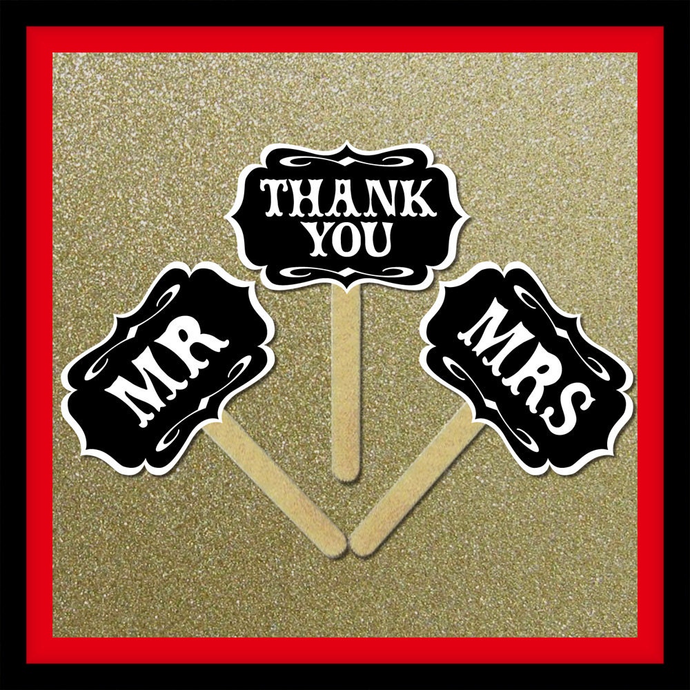 Mr and Mrs Thank You Wedding Signs - 3 Piece Set - Wedding Party Photo Booth Props