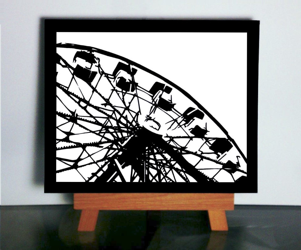 Ferris Wheel Silhouette Art - Ferris Wheel Paper Cutting, Ferris Wheel Papercutting, Ferris Wheel Papercut, Black and White Art,
