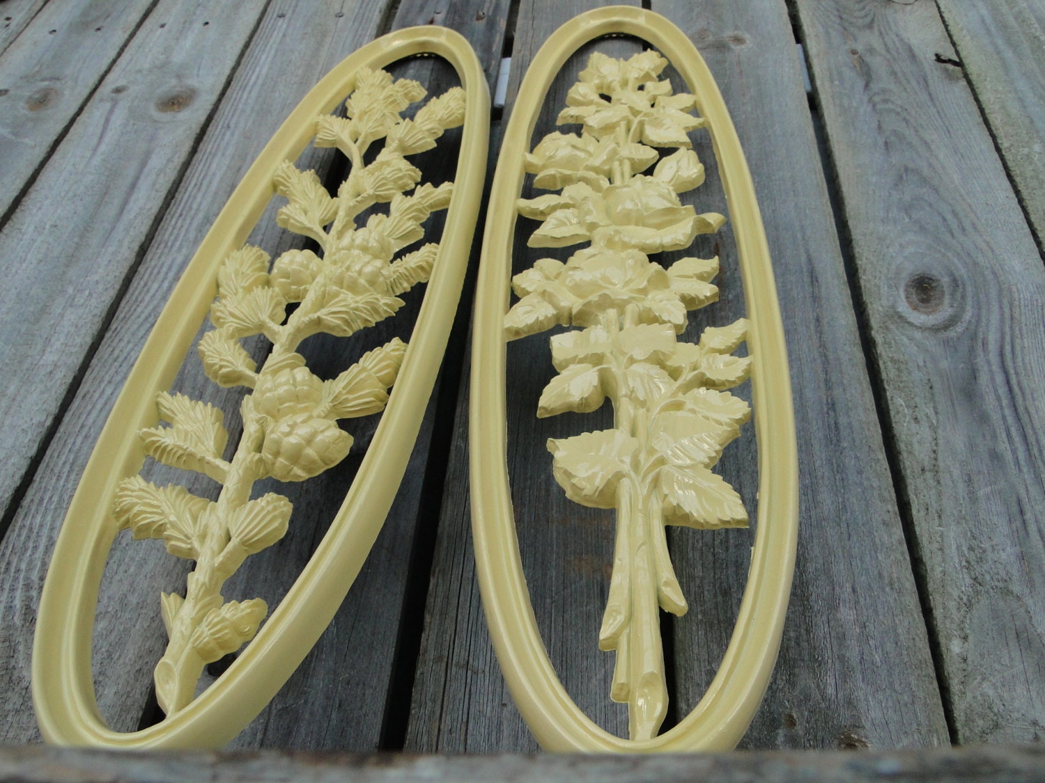 Wall Plaque, Wall Decor, Home Decor yellow painted Flower Pine Cone kitchen mud room decor