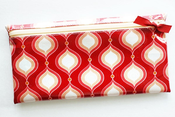 Cash envelope system budget wallet with 6 tabbed dividers // red, light orange, off-white petals