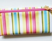 Envelope system cash wallet with 6 tabbed dividers for budgeting //  pink, green, yellow, aqua, orange stripes