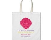 Beach Gift or Wedding Welcome Tote Bag - Personalized Classic Hot Pink Seashell Tote Bag in Hot Pink/Paradise Purple/Sunshine Yellow