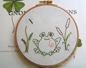 Embroidery Pattern PDF Frog Cattails Dragonfly