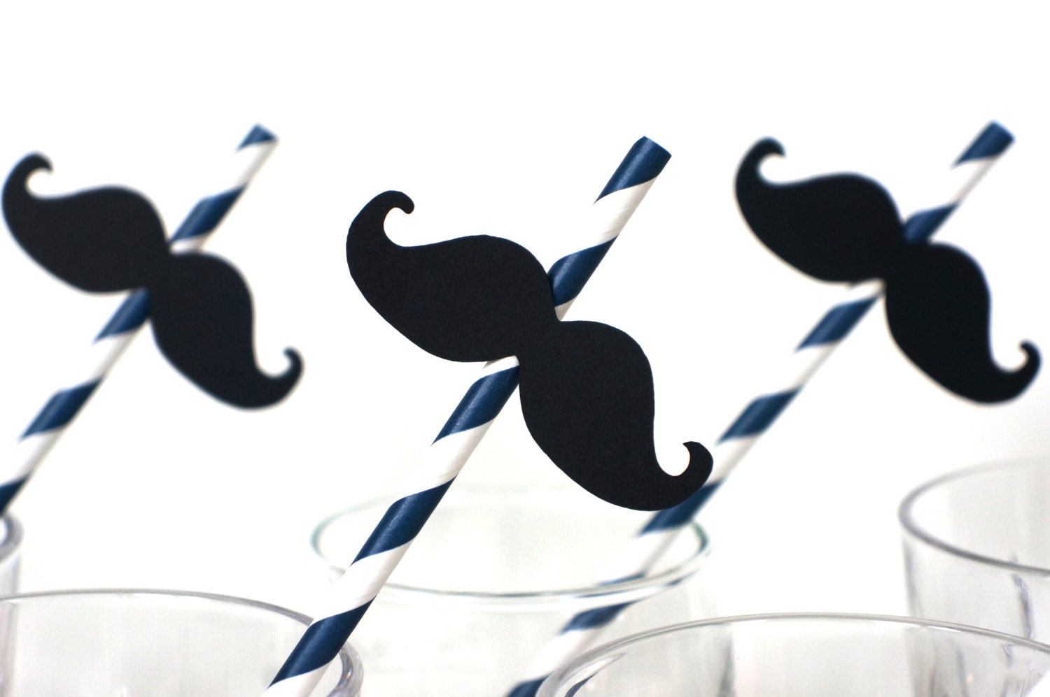 SALE - Photo Booth Props - Mustache Straw Photo Props - Set of 5 - Mustaches on NAVY BLUE Striped Paper Straws
