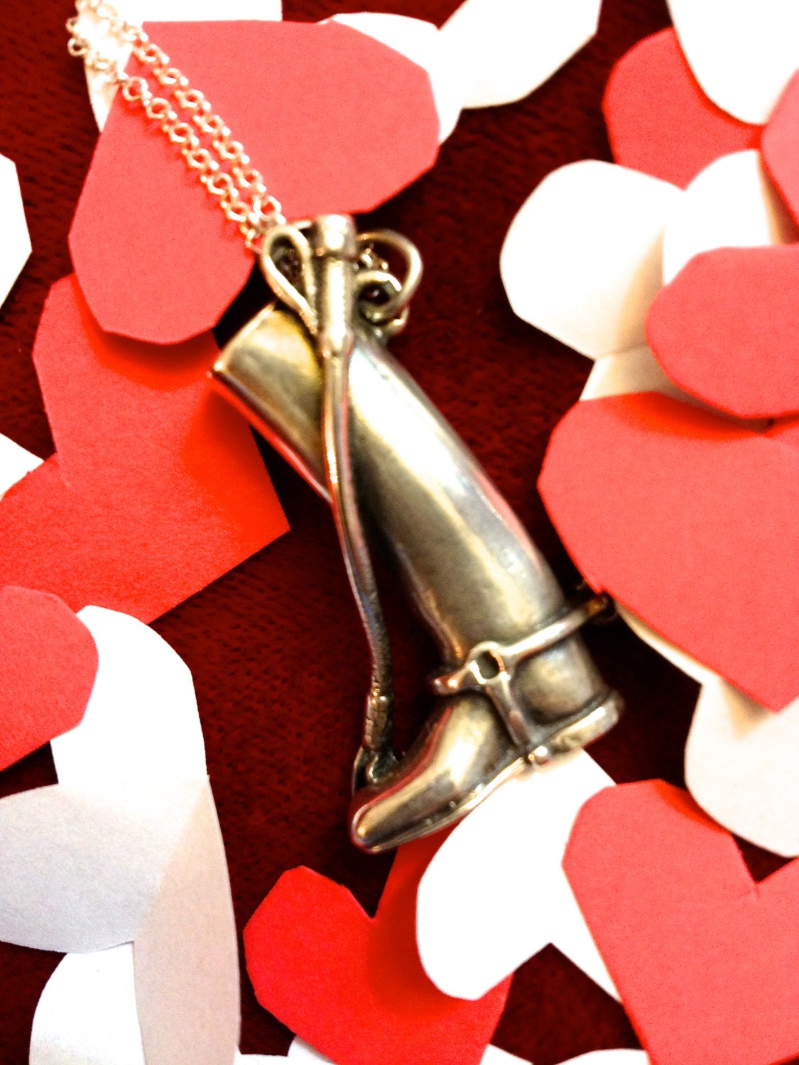 Antique Sterling Silver Riding Boot w/Crop Pendant, Valentines Day