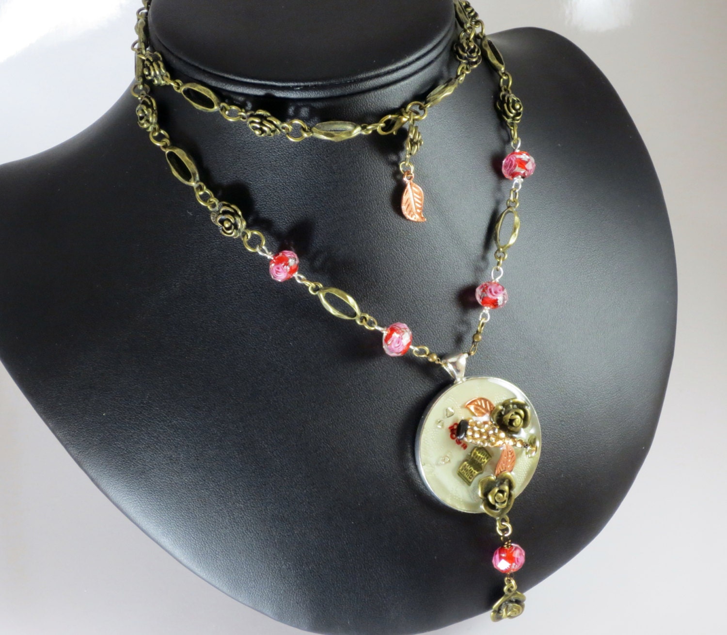 RESERVED-OOAK Resin Ark Pendant Necklace "Wine & Roses II" sold contact for custom order