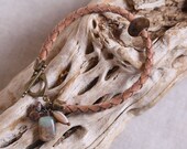 Comfy Natural Tan Leather Bola Cord Bracelet With Bronzite & Sterling Bead And Brass Toggle