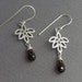 Dangle Leaves Earrings with a Garnet Faceted Drop - Silver Leaflet Earrings - Dangling Marquise Earrings - Flower Earrings