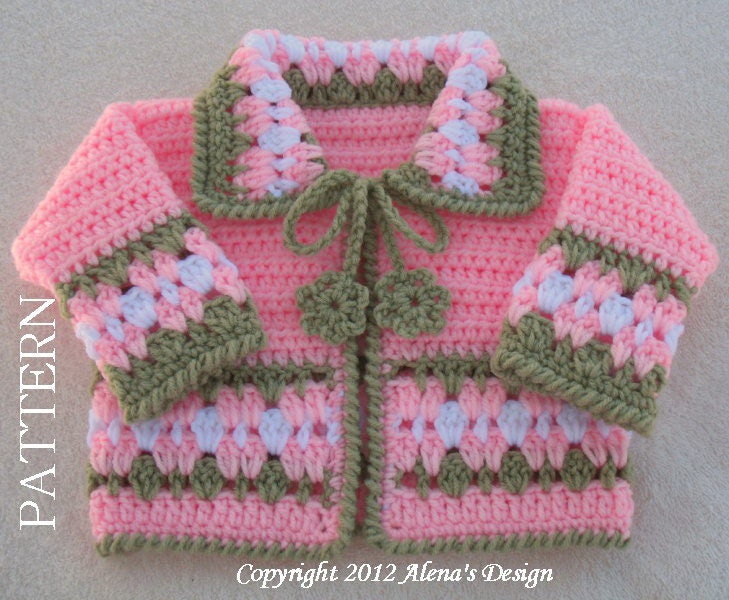 PDF Instant Download - Crochet Pattern 045 - Blossom Baby Jacket - 3, 6, 12, 24 months
