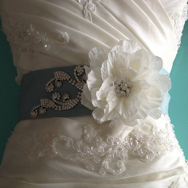 Something Blue Crystal Vines Bridal Sash Belt