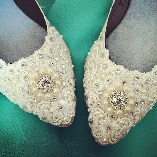 Dazzling Silver and Crystals Bridal Ballet Flats Wedding Shoes - Any Size - Pick your own crystal color